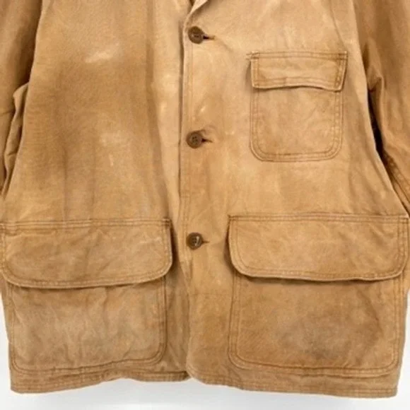 Vintage Sears Field Jacket Canvas Corduroy Collar Button Front Workwear Tan Sz M - Picture 11 of 16